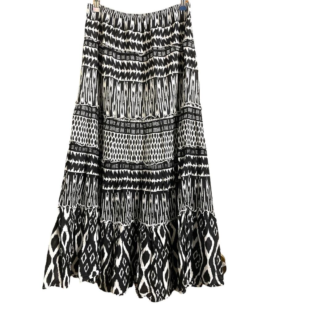 Style & Co. Black & White Geo-Print Tiered Maxi Skirt size P-Small - Picture 1 of 7